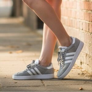 adidas Grey Suede Low-Top Sneakers with White Stripes